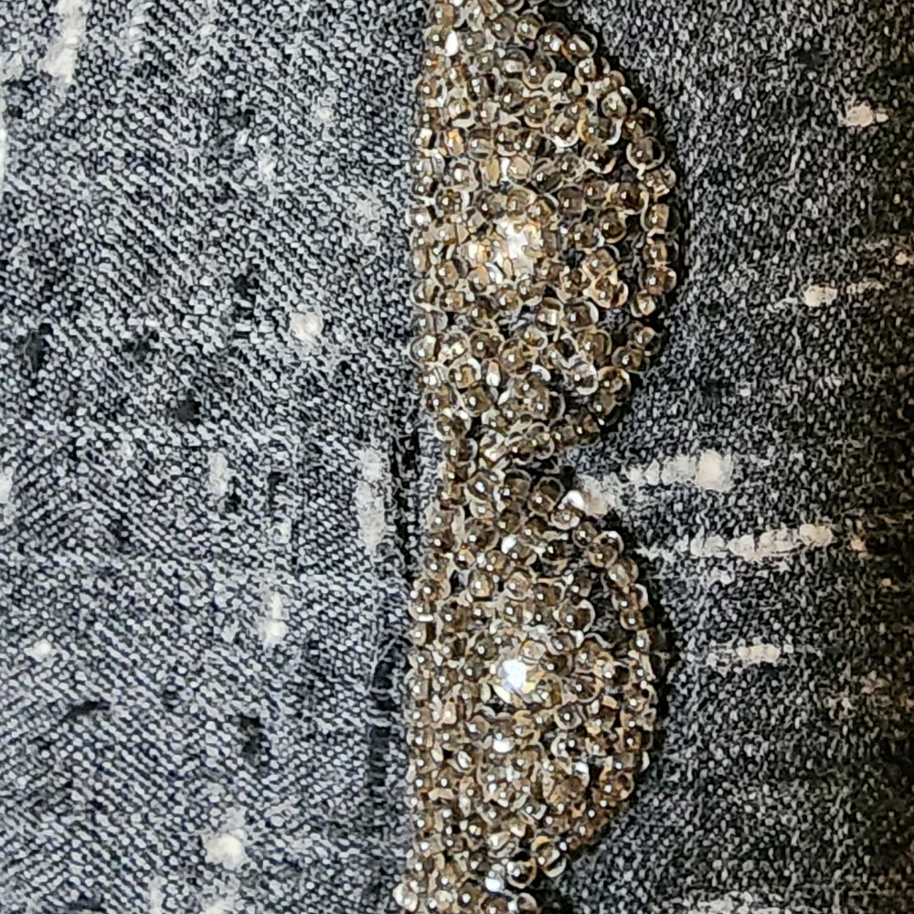 1950s Grey Silk Tweed Rhinestone Beaded Embellished Dress Large - Picture 9 of 9